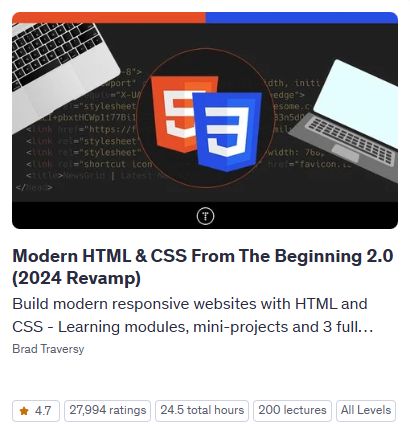 Udemy HTML & CSS kurz